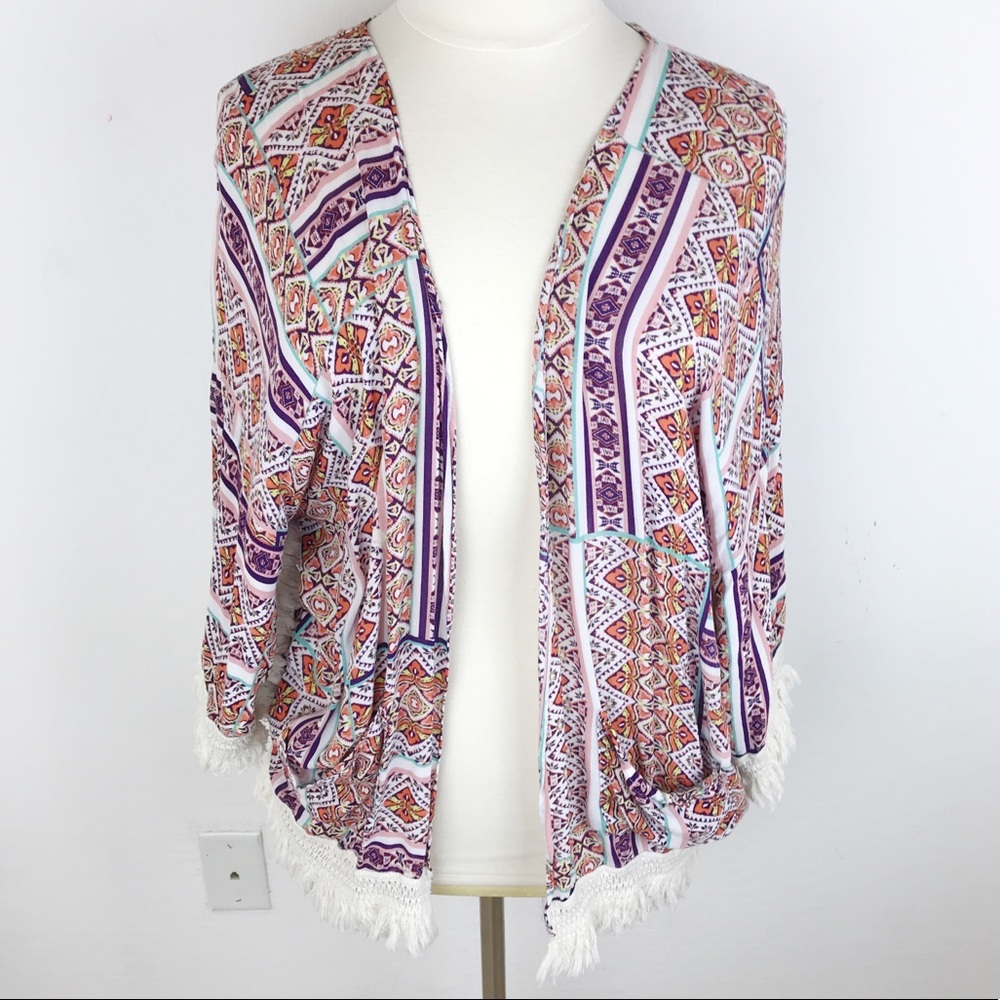Democracy Boho Fringe Kimono Top XL